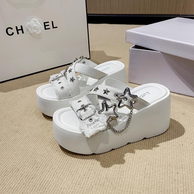 Subculture muffin platform shoes female millennial babes y2k metal bone lolita dark goth punk slippers