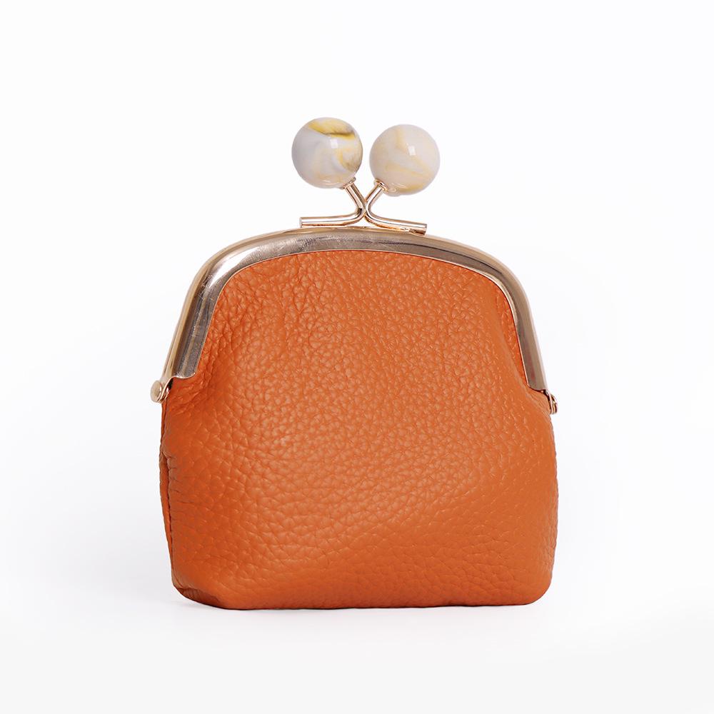 Women's Genuine Leather Litchi Grain Mini Coin Purse & Lipstick Clasp Bag
