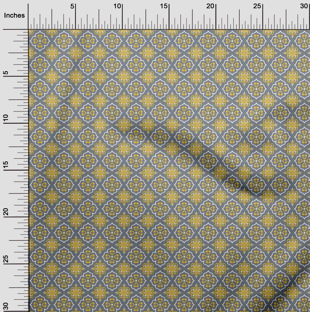 oneOone Cotton Flex Gray Fabric Floral & Tiles Moroccan Sewing Material Print Fabric By The Yard 40 Inch
