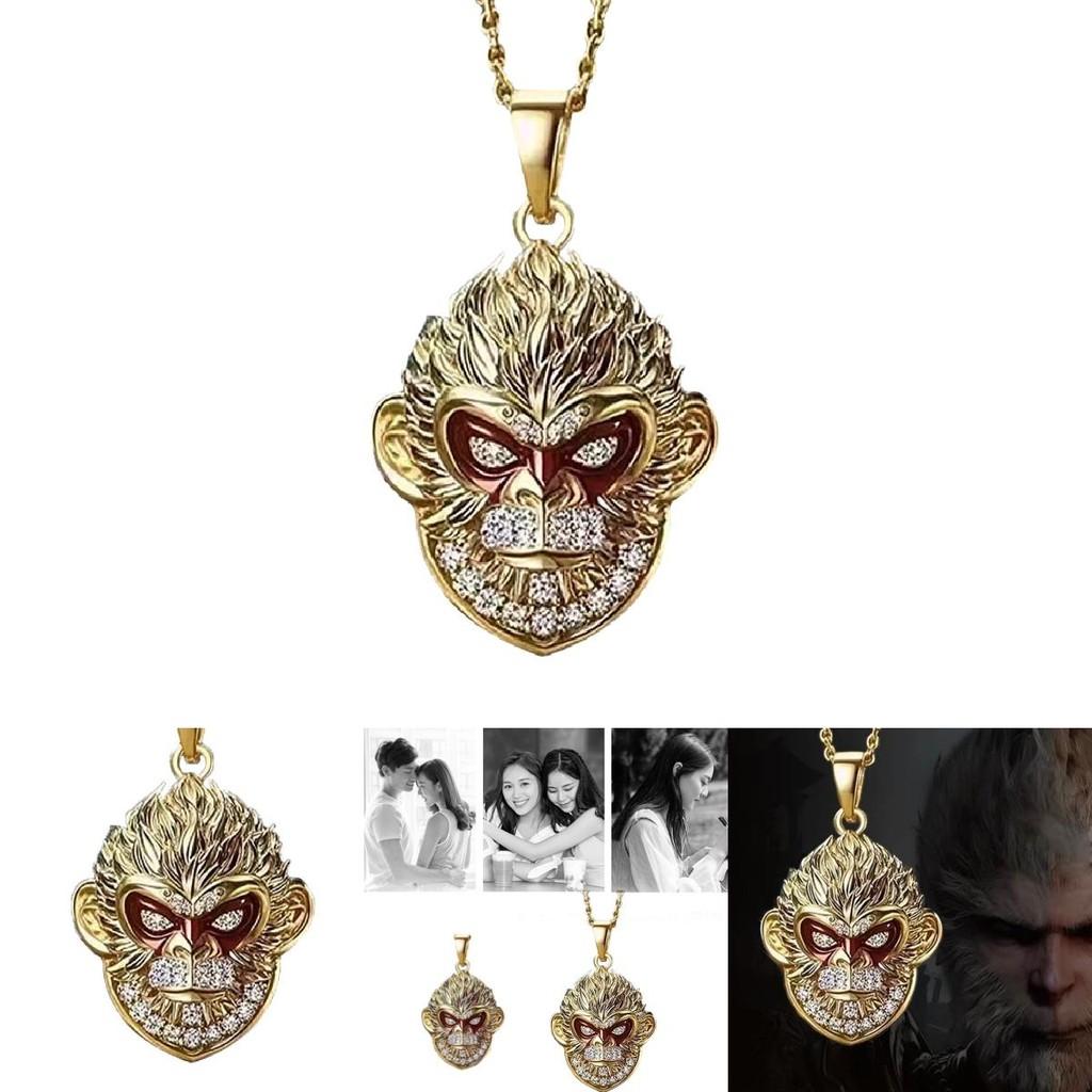 Unique Black Myth Wukong Cartoon Pendant Necklace Eye-catching Red Eye Design For Unisex Fashion