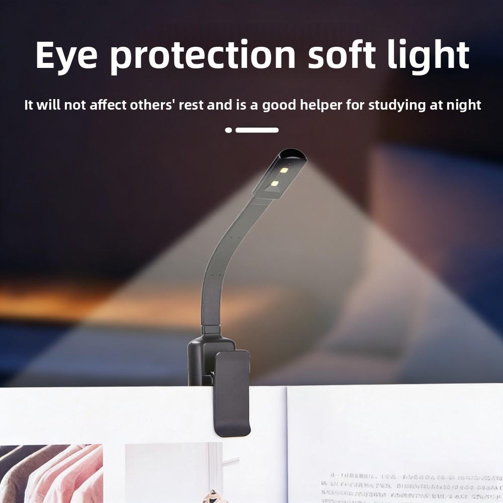 Mini USB Rechargeable Clip On Book Light 3 Level Adjustable Brightness LED Night Lamp For Bedroom Travel Study