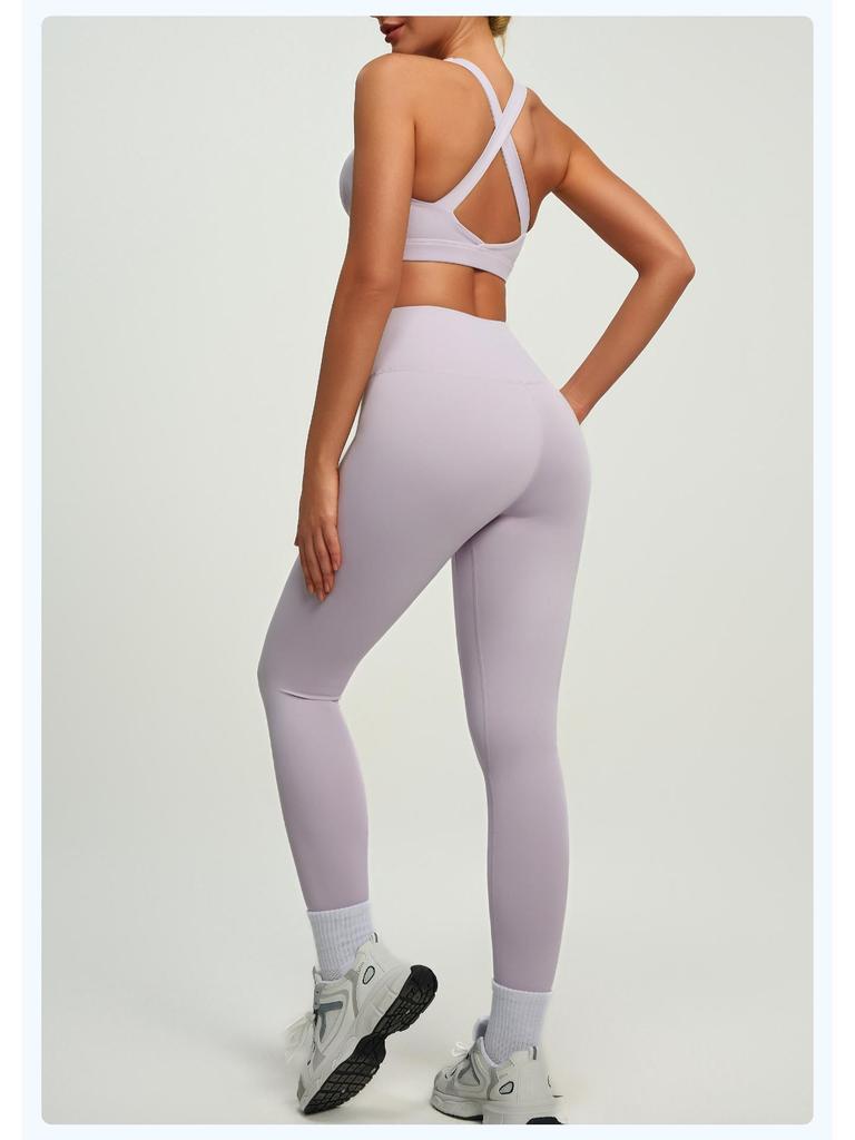 Set de Yoga cu Sutien Sport din Nailon Rezistent la Șocuri, Față-Spate și Pantaloni pe Nouă Puncte pentru Femei