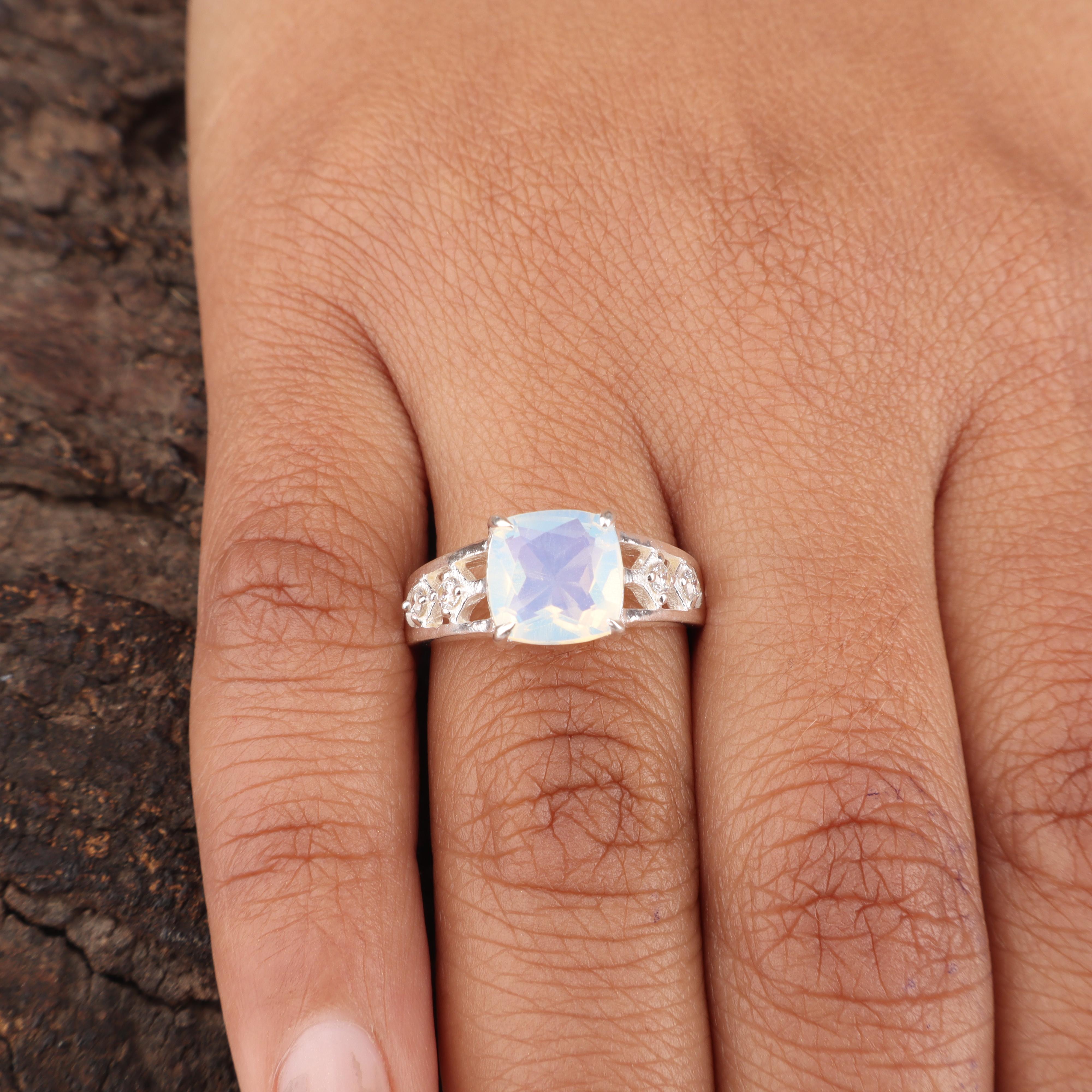 Natural Milky Opal Gemstone 925 Sterling Silver Jewelry Pretty Zircon Ring For Anniversary Gift CZR-15-14 4