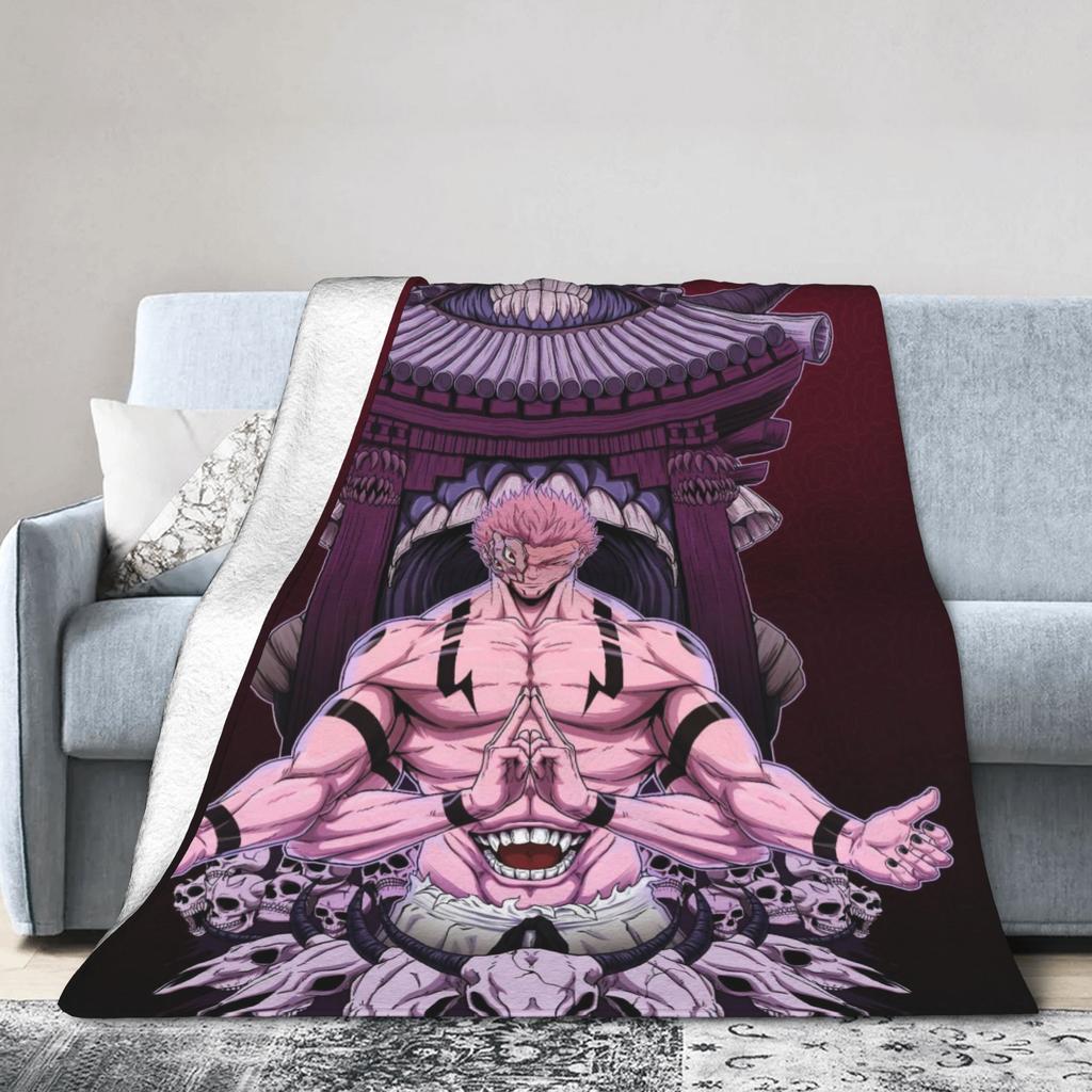 Ryomen Sukuna Jujutsu Kaisen Super Warm Blanket Students Plush Throw Blanket Fluffy Outdoor Flannel Bedspread Sofa Bed Cover