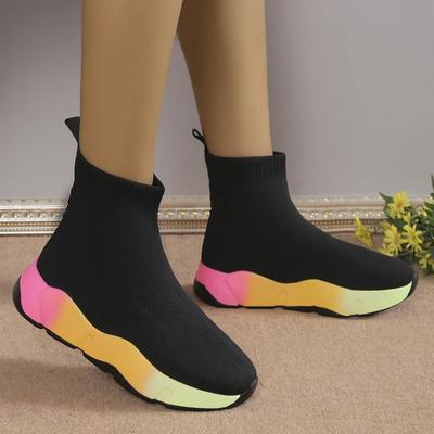Fashion Shoes Women Large Size Fashion Winter Short Tube Flat Socks Boots Round Head Mid-heel Sleeve Sneakers for Women Vulcanized Shoes
