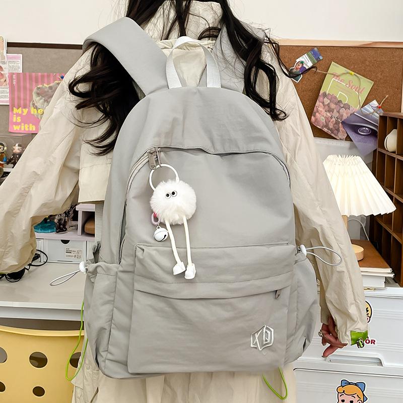 Schoolbag schoolbag female college student solid color simple design junior high school backpack, Korean version ins Mori girl treasure backpack