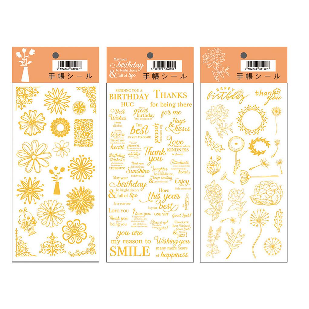 3 Sheets Scrapbook Stickers Self-Adhesive Gold Glitter Decals Family Gift Packaging Letter DIY Craft Office Art Decoration