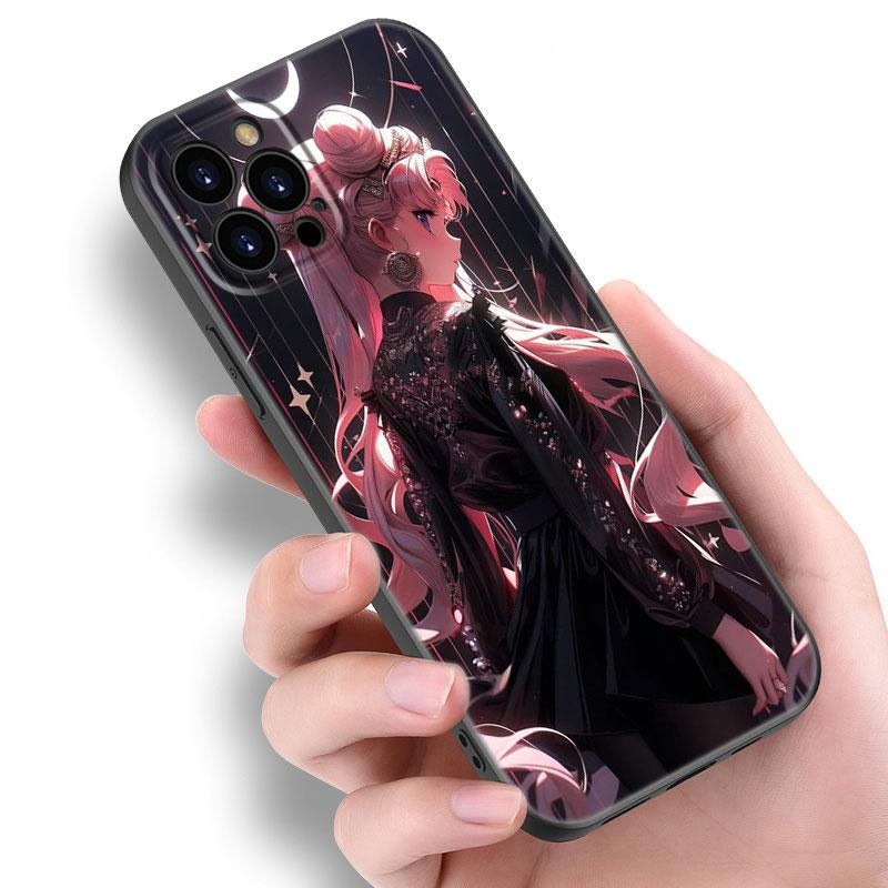 Japan Cartoon Sailor Moom Black Silicone Phone Case For Apple iPhone 12 13 Mini 11 14 15 Pro Max 7 8 Plus X XR XS SE 2020 2022