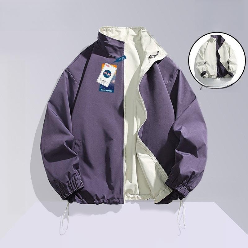 

Stand-up Collar Jacket for Men Double-sided Jacket for Spring and Autumn Casual Couple Jacket Red Top for Men 2XL фиолетовый