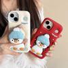 For iPhone 16 Pro Max 15 14 13 12 Pro Max Cute 3D Cartoon Penguin Snow Silicone Grip Tok Stand Holder Phone Case Soft Cover Y2k