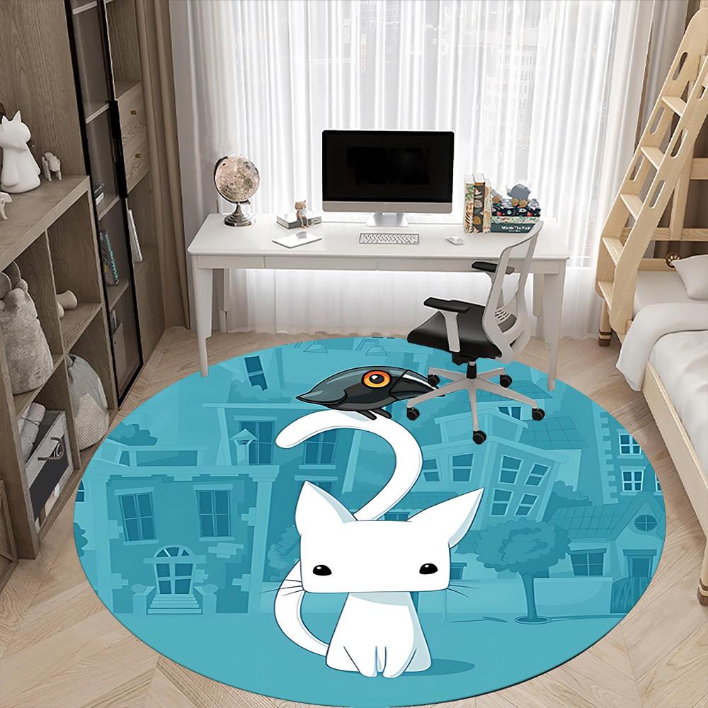 1pc Cat Crow Office Round Area Rug, Indoor Mat Suitable For Office, Under Office Chairs Bedroom Living Room Home Decor, Room Deco172
