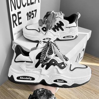 Fashion Men's Sneakers Spring Autumn Comfortable Lace Up Anti Slip Wear-resistant Platform Skateboard Shoes Outdoor Sports Shoes