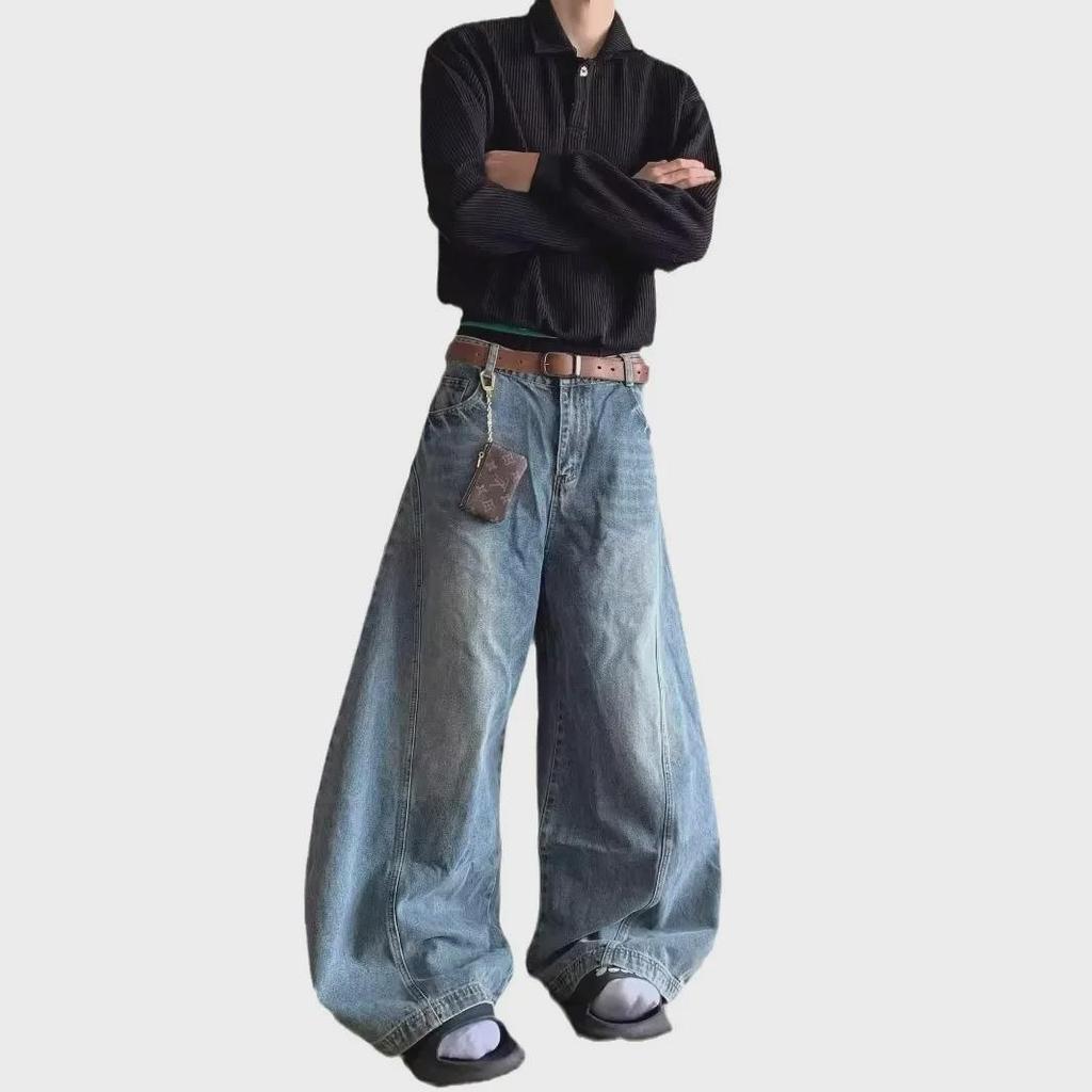 Men's American Retro Washed Loose Straight Wide-Leg Jeans