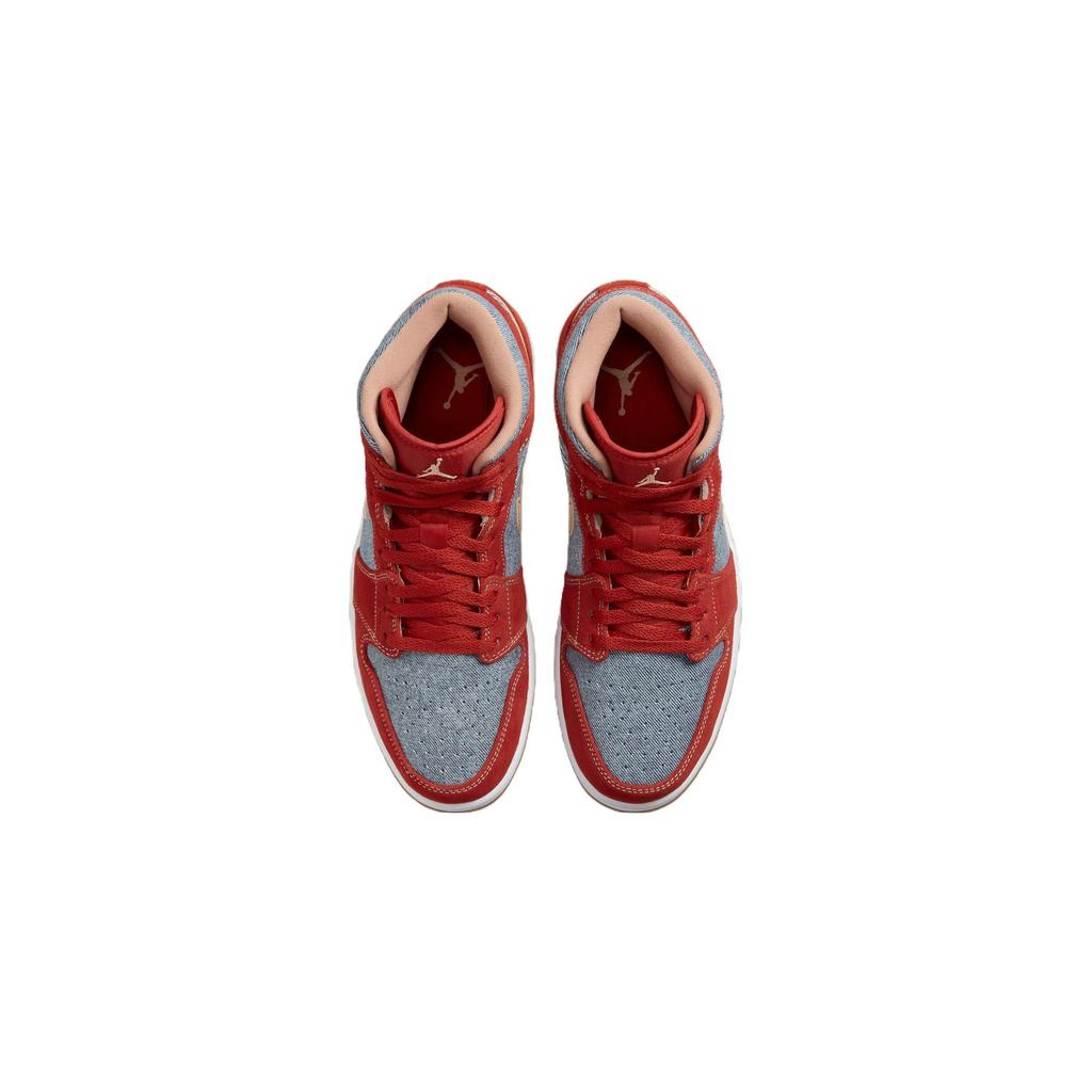 Air Jordan 1 Mid SE PS Denim Red Kids Sneakers Orange Cinnabar Hemp DM4383-600