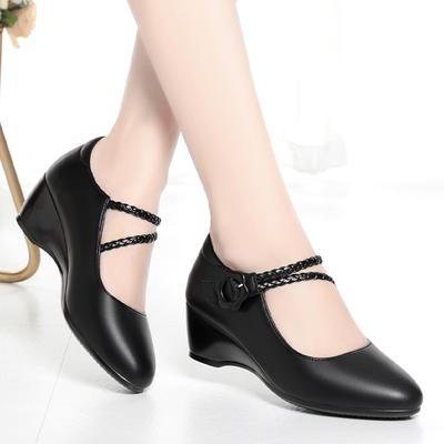 Scarpe da Donna Moda Zeppa Leggera Comfort Scarpe Primavera & Autunno Décolleté in Pelle Nera di Alta Qualità Casual Dolci da Donna