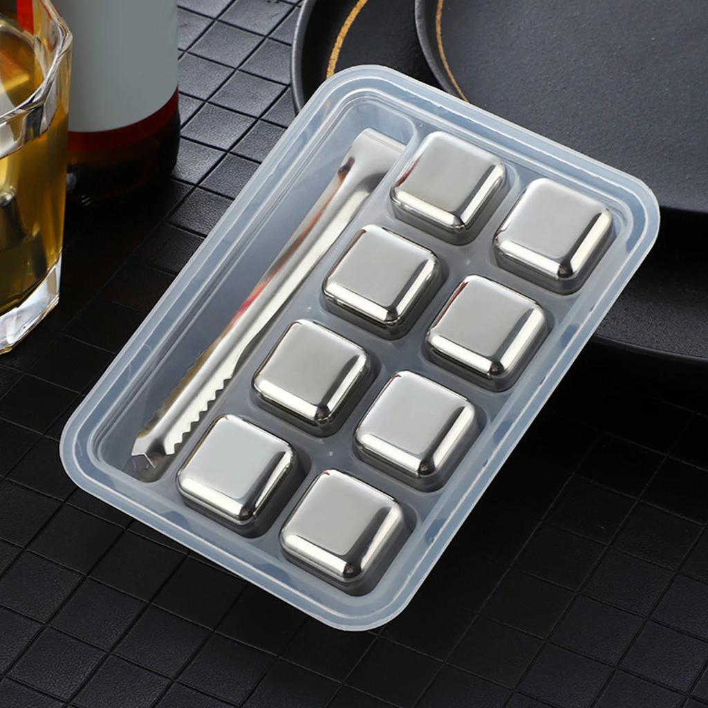 Stainless Steel Ice Cubes Reusable Food Grade 304 Quick Freeze Metal Cooling Cubes Anti Dilution Resistant for Home Party Bar To