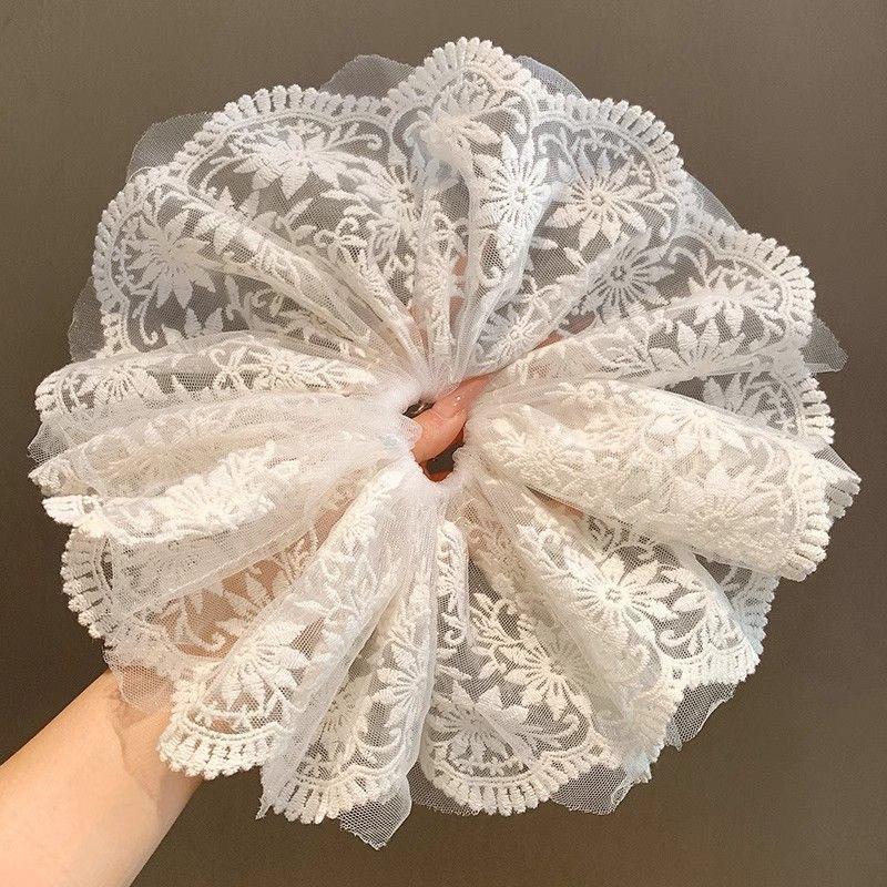 Korean Princess Style White Lace Mesh Scrunchie Oversized Luxury Hair Accessory for Women
