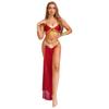 Womens Ancient Egyptian Queen Cosplay Outfit 4-Piece Set - Crop Top Collar Sleeves and Side Slit Chiffon Skirt with Metallic Shiny Patchwork