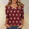 3/4 Sleeve Shirts For Women Print Christmas Tees Blouses Casual Plus Size Basic Tops Pullover