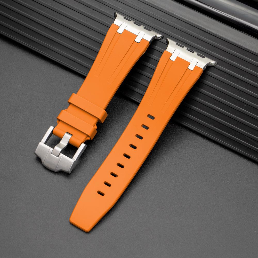 

Compatible with Apple iWatch Series Ultra 9/8: Stainless Steel Buckle Liquid Silicone Strap 38/40/41/S10-42mm