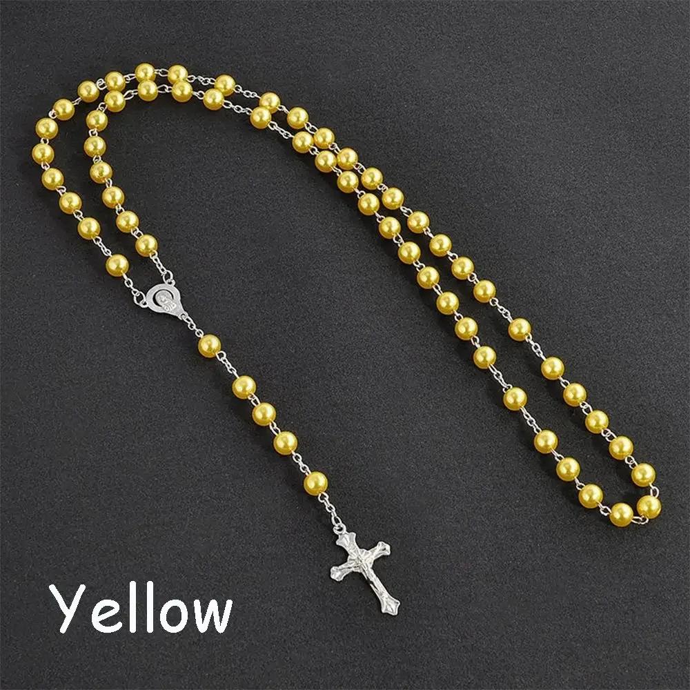 Jewelry Crucifix Charm Vintage Cross Necklace Jesus Rosary Beads Chain Virgin Mary Pendant