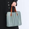 Genuine Leather Tote Bag, 2-Way, A4 Size, Large Capacity, Two-Tone Design, Crossbody or Shoulder Strap, Zipper Closure, Magnetic Closure (Linen Blue,