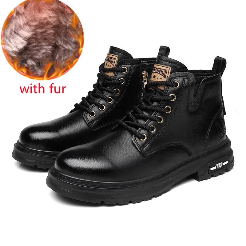

Модные зимние мужские ботинки на шнуровке с высоким верхом, повседневные теплые меховые хлопковые ботинки, зимние ботинки из кожи с нескользящей подошвой, мужская обувь для отдыха Bota Masculina 10