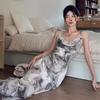 Spring/Summer V-Neck Off-Shoulder Chinese Ink Print Dress - Slim Fit, Backless, Hip-Hugging Long Dress