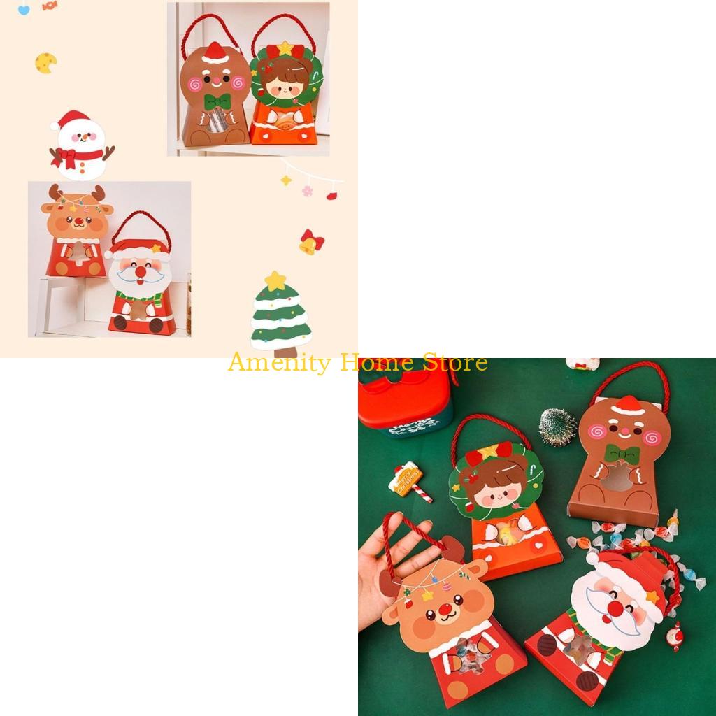 F26C 10pcs Christmas Treat Boxes with Handle Paper Candy Gift Box with Window