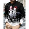 3D Printed Snowman Graphic Long Sleeve T-Shirts Fashion Santa Clause Pattern O-Neck Pullover Men's Christmas Elements Casual Tops