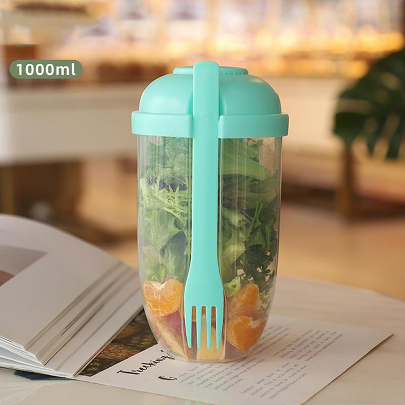 

1 л Портативная салатница для детей, салатница с вилкой, школьный ланч-бокс, контейнер для хранения еды, контейнер для бенто, йогурт, овсянка, хлопья, молоко