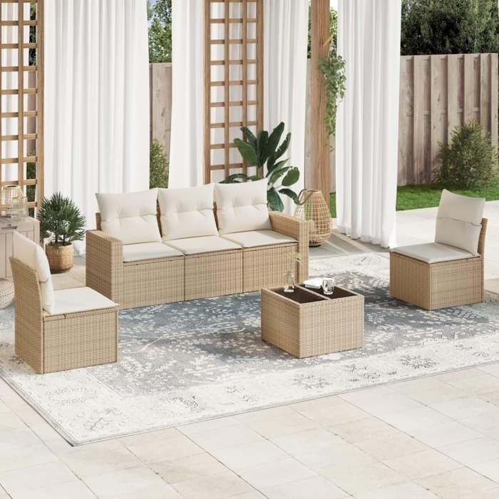 VidaXL Salon de Jardin avec Coussins 6 pcs, Canapés avec Pieds Réglables, Ensemble de Meubles d'Extérieur Patio Terrasse, 3251135