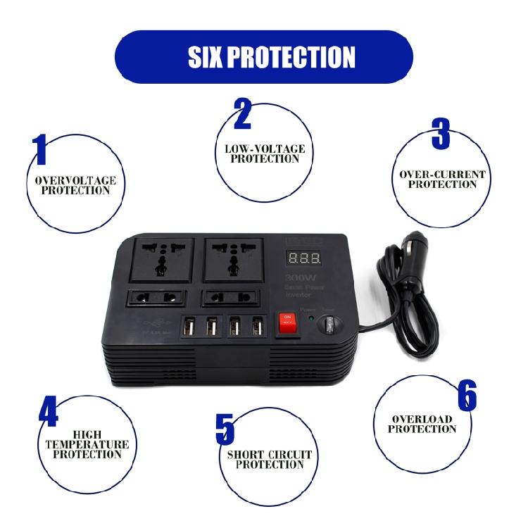 300W Car Power Inversor for DC 12V to AC 220V Converter Inversor Digital Display