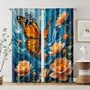 2 Pcs   Filtering Curtains (excluding Rods   Non-movable   Without Batteries) Butterfly And Flowers for Use In Bedrooms and Living