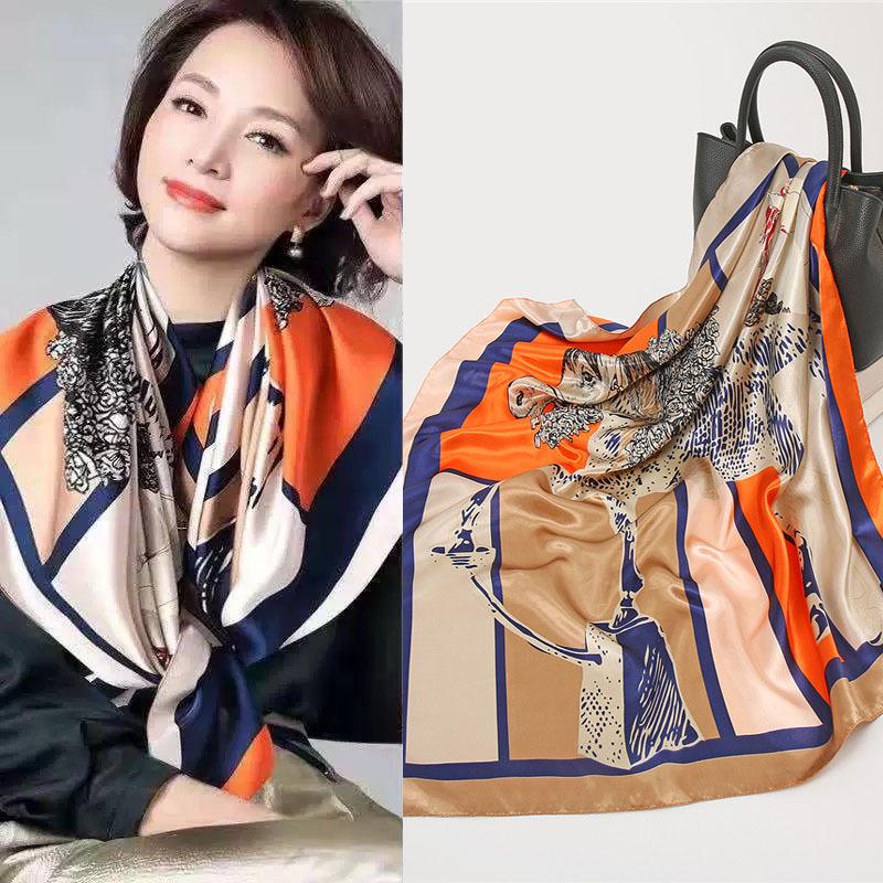 Women's Versatile Silk-Like Satin Scarf, Large Square Shawl for Spring & Autumn