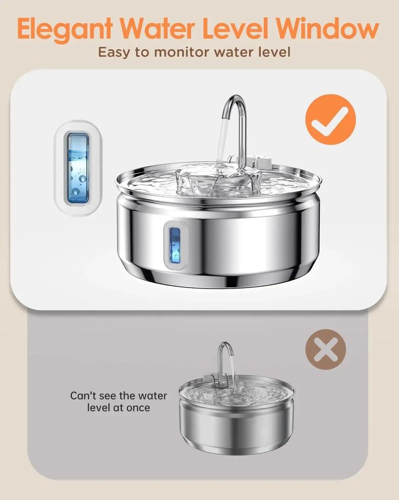 Cat Water Fountain 3.2L/108oz Upgraded Stainless Steel Pet Water Fountain for Cats Drinking Automatic Cat Water Bowl Dispenser