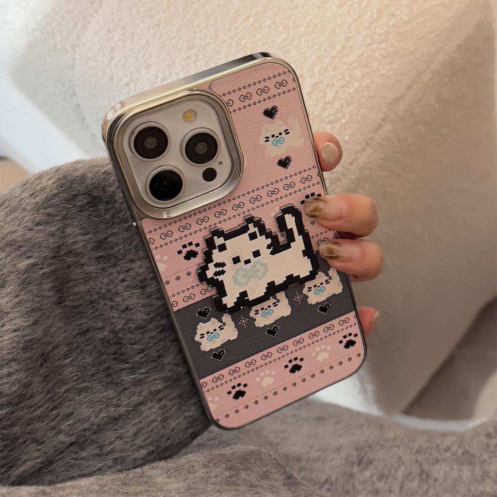 Fair Isle Cartoon Apple 16 Mobile Phone Case 17promax Leather 15 Suitable for IPhone13 Electroplated Hard 11 Couple Style