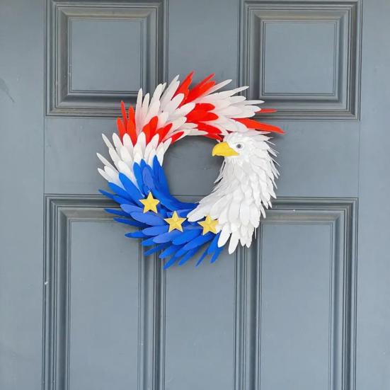 250th Anniversary Eagle Wreath 4th of July Hanging Door Sign for Front Door Patriotic Red Blue White Flag Wreath for Memorial Day Independence Day