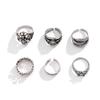 KunJoe 6pcs/set Halloween Jewelry Gothic Metal Skull Head Five Point Star Ring for Men Punk Silver Color Rings Party Gift