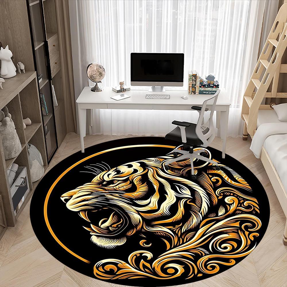 1pc Tiger Swirls Office Round Area Rug, Under Office Chairs Bedroom Living Room Home Decor, Room Deco, Available in Various Sizes