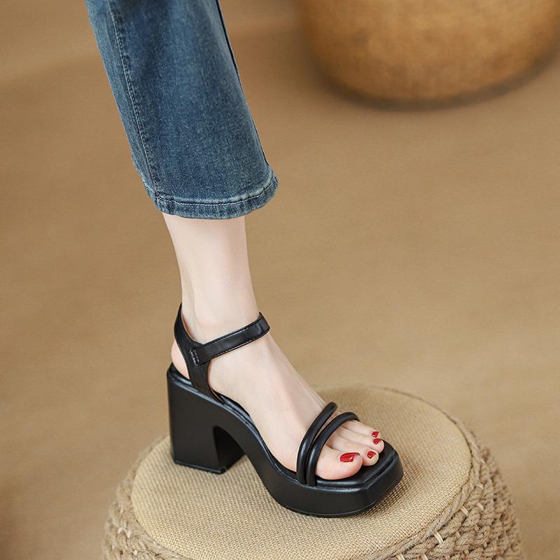 

Small wear~ thick-soled thick-heeled muffin sandals women s shoes with skirts and high heels 33 чёрный