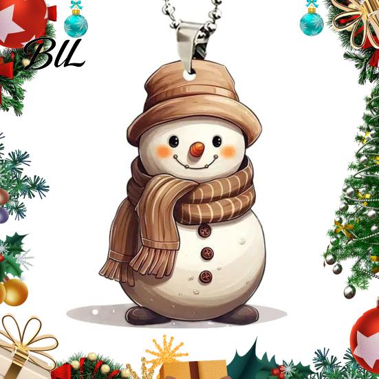 Indoor Holiday Home Ornament Cute Snowman Acrylic Pendant, 2D Flat Car Rearview Mirror Hanging Artistic Figurine Charm Decoration with Keychain Ring,