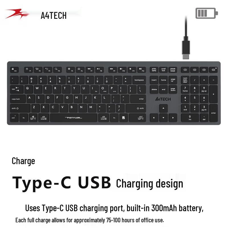 A4Tech FBX50C Wireless Bluetooth Quiet Scissor-Key Keyboard