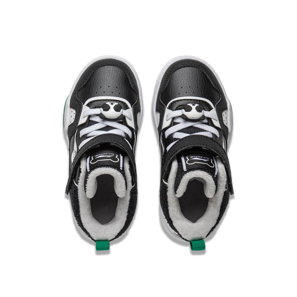 Li Ning Kids Sports Lifestyle Series Synthetic Leather Fashion Comfortable Fleece Non-Slip Wear-Resistant Warm Mid-Top Kids Sneakers YKNU100-21