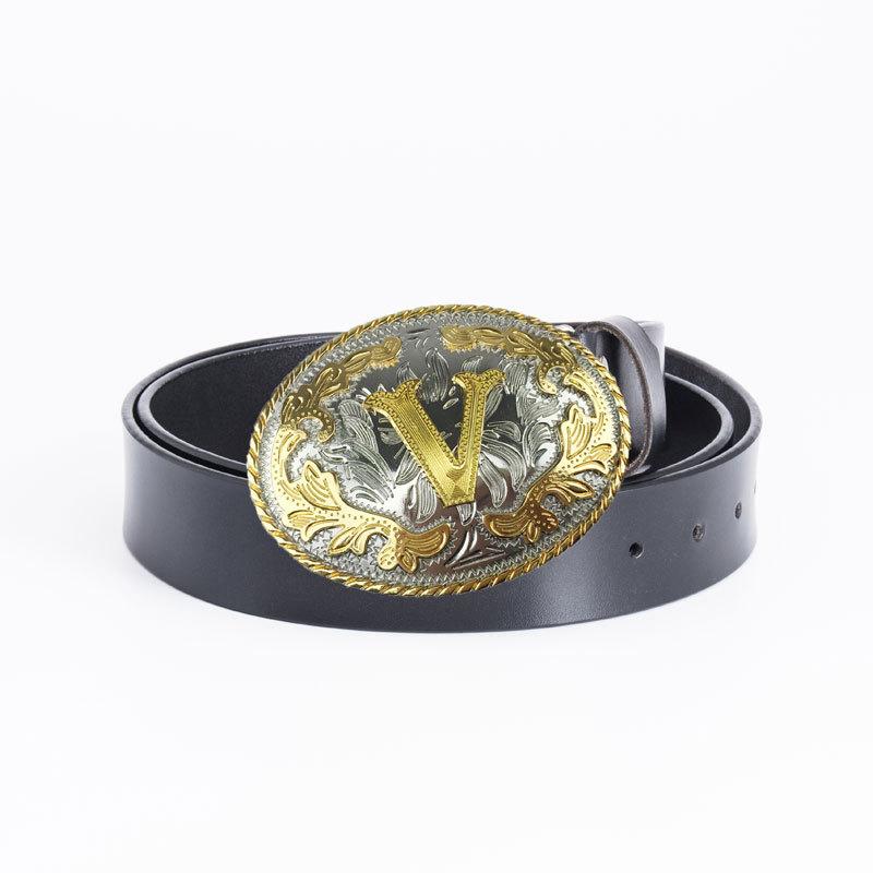 

Мужской ремень из цельной коровьей кожи в стиле панк-рок с круглой пряжкой и гладкой пряжкой, винтажный ремень в стиле вестерн 90cm