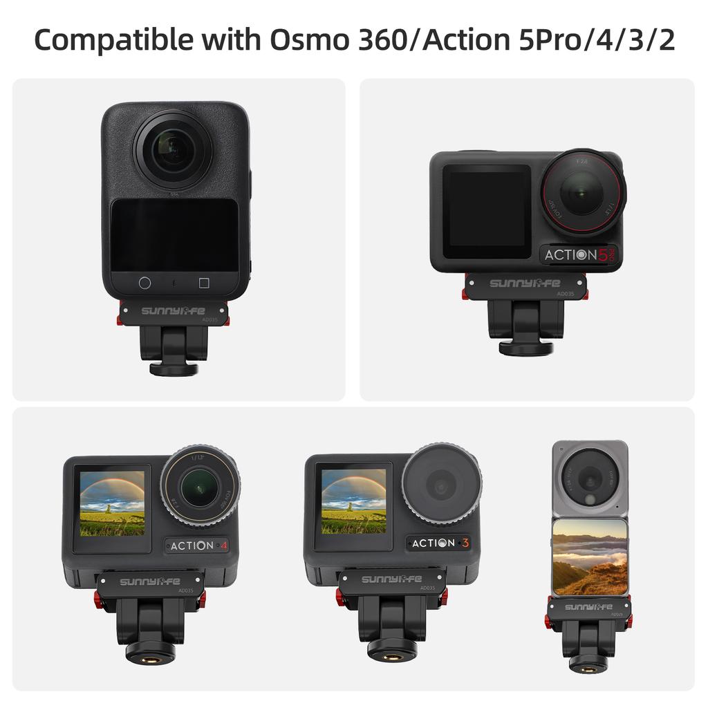 Adattatore Magnetico per DJI Action 5 Pro/Osmo Nano/360 Supporto Pieghevole a Rilascio Rapido con Espansione a Vite 1/4 per DJI Action 4 3 2