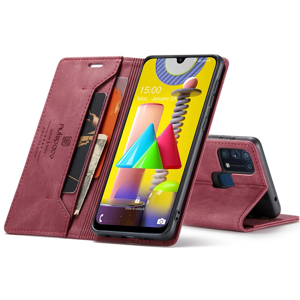 For Samsung Galaxy M31 / M31 Prime / F41 / M21s Vintage Leather Flip Wallet Case with RFID Blocking Card Slot, Matte Retro Folio Cover (4 Colors)