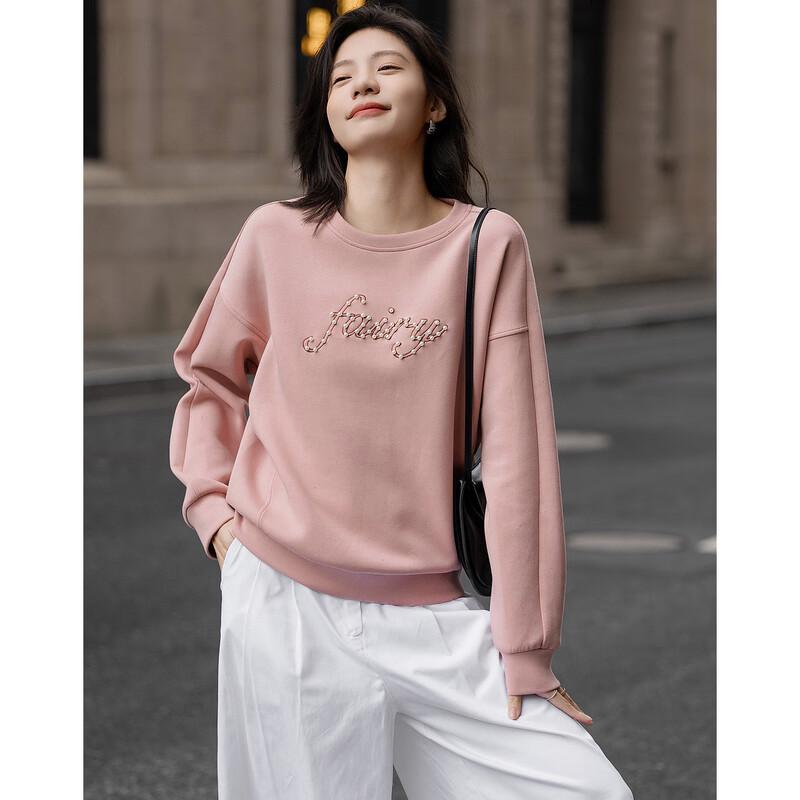 Demana Women's 350G Air Layer Beaded Letter Embroidered Loose Sweatshirt