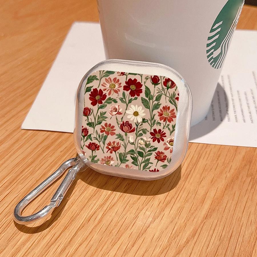 Cartoon Flower Clear Earphone Cases Cover With Hook Case For Samsung Galaxy Buds 2Pro Live 4 Pro 3Pro 4Pro 2 3 FE