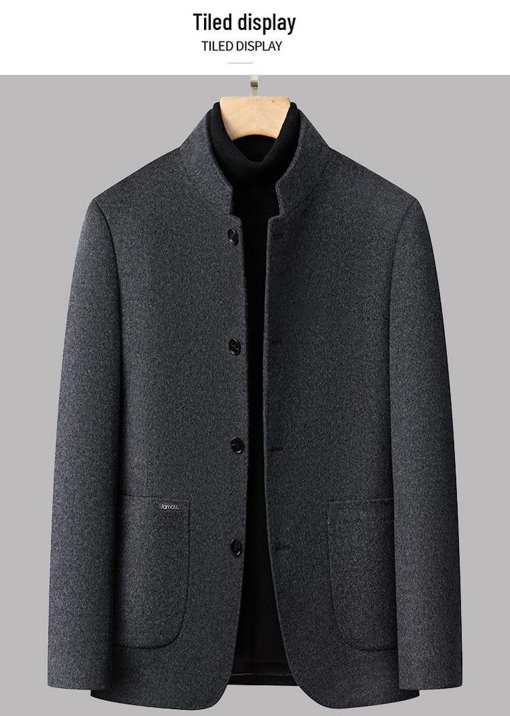 Men's Autumn Winter Wool Coat - Middle-aged Stand Collar Business Casual Jacket